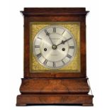 Good English rosewood double fusee library clock, the 5.25" silvered dial signed Camerer Kuss,