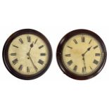 Two mahogany single fusee 12" wall dial clocks in need of extensive restoration (one with pendulum