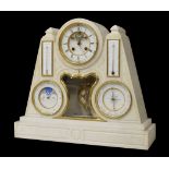 Fine French white marble two train calendar mantel clock with Fahrenheit and Centigrade