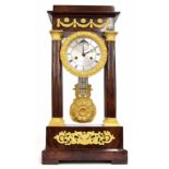Fine French mahogany portico mantel clock, the 4.5" silvered dial signed Berthet & Bazelaire á Paris