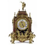 Good French Boulle and brass mounted two train bracket clock, the Japy Fils movement back plate