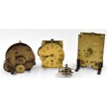 Three various old single fusee clock movements, tallest 7.75" high (3)