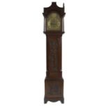 Oak eight day longcase clock, the 12" brass arched dial signed Johnathan Martin, Bristol on the