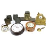 Various incomplete clocks and clock movements in need of restoration and two electric longcase clock