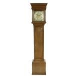 Oak thirty hour longcase clock, the 10.75" square brass dial signed John Fry, Melksham on a shaped