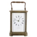 French carriage clock striking on a gong, the back plate stamped with a B in a circle, the dial