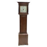 Oak thirty hour longcase clock, the 11" square painted dial signed Jonathan Tucker, Tiverton on an