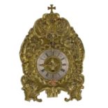 German Telleruhr verge mantel clock timepiece with cow tail pendulum, the 4.5" silvered chapter ring