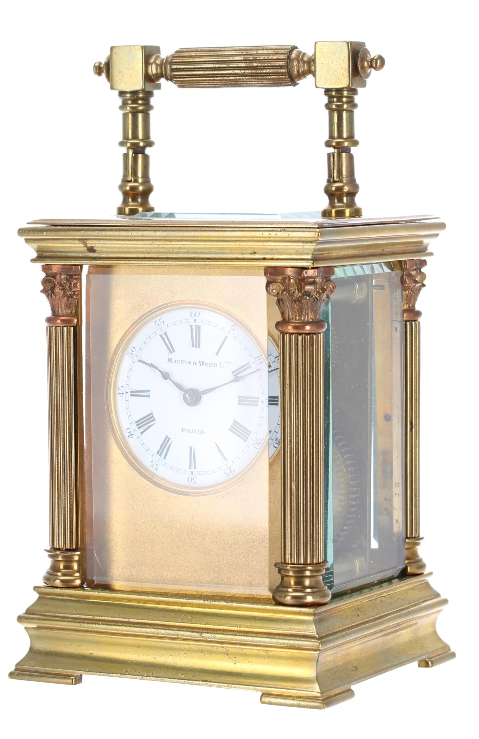 Mappin & Webb small carriage clock timepiece, the 1.5" white enamel dial signed Mappin & Webb Ltd, - Image 2 of 6