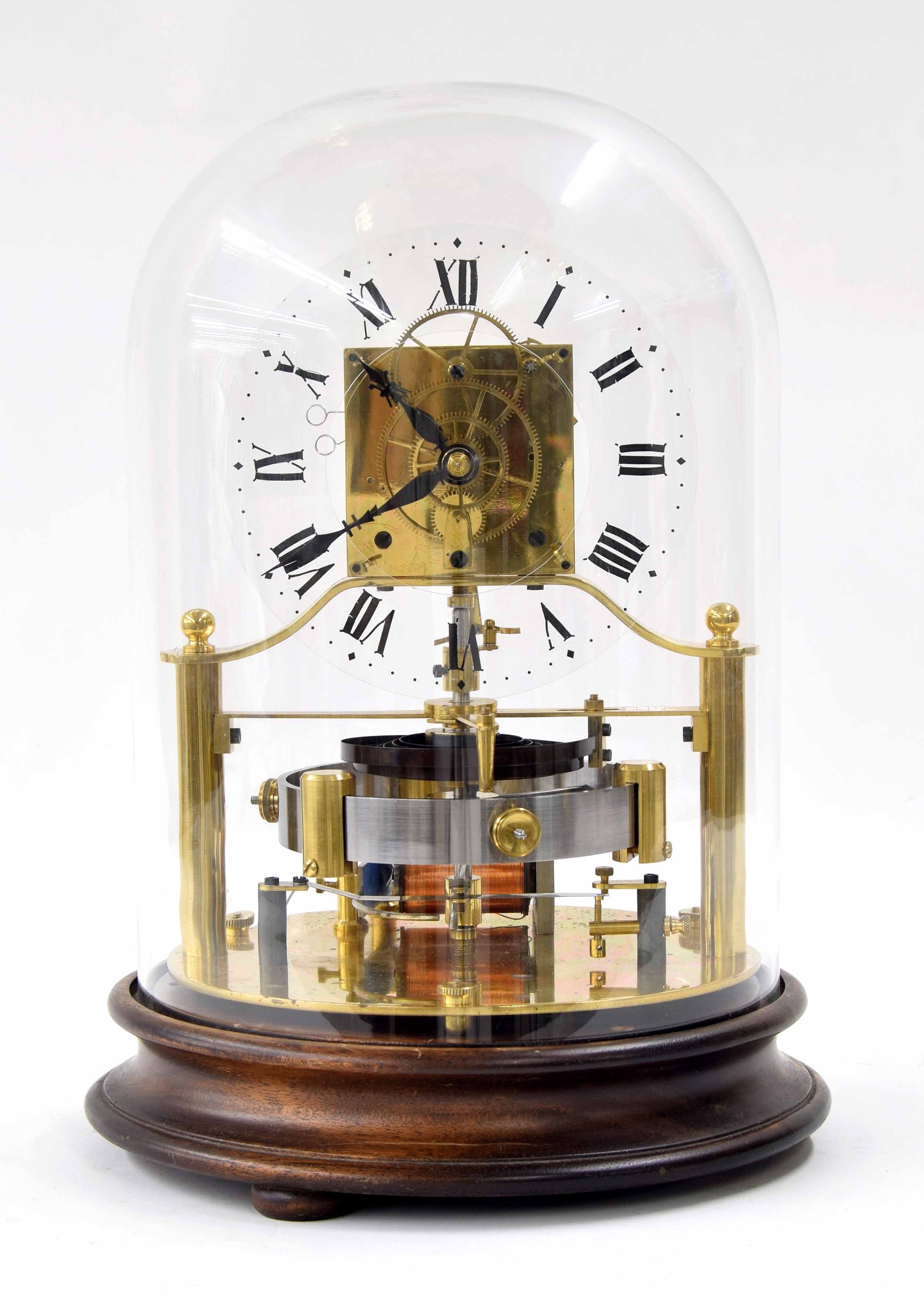 Good reproduction copy of Murday's Patent electric clock, the 6.25" Perspex chapter ring with open