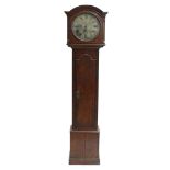 Oak thirty hour longcase clock, the 13.5" silvered dial signed Donisthorpe, Loughborough, the case