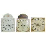 Eight day longcase clock movement, the 13" painted arch dial signed W. Nicholas, Birmingham, with