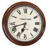 Mahogany single fusee 12" wall dial clock signed Turner & Sons, Surbiton, within a turned