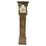 Interesting early oak small eight day longcase clock, the 9" brass arched dial signed John Halifax
