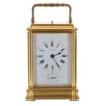 Good Henri Jacot Grande Sonnerie carriage clock with alarm, the movement back plate stamped with the