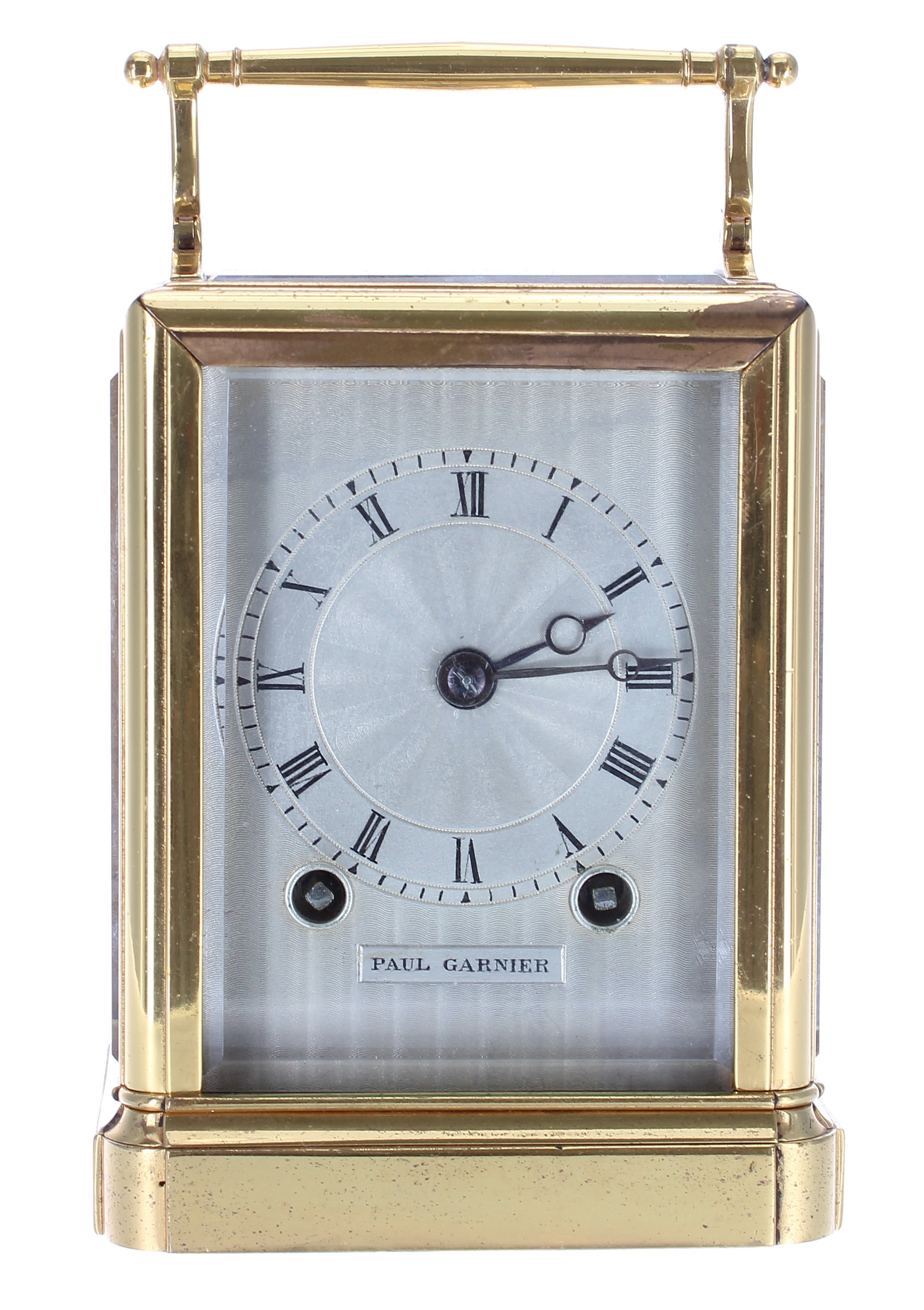 Good small Paul Garnier carriage clock striking the hours and half hours on a bell, the movement