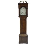Oak and inlaid thirty hour longcase clock, the 12" painted arched dial signed James Webb, Froome (