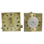 Thirty hour longcase clock movement, the 11" square brass dial signed William Elford, Ivy Bridge