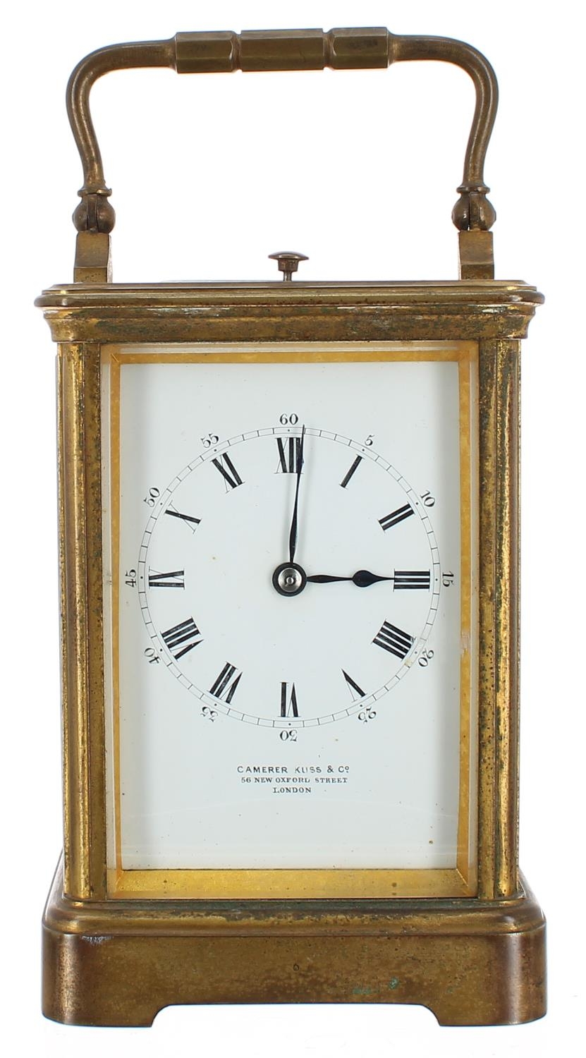 French repeater carriage clock striking on a gong, the movement back plate stamped C.V, no. 31586,