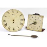 Old thirty hour wall clock movement, the 8" painted square dial indistinctly signed and with central