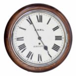 Oak single train 12" wall dial clock signed Earl, Bristol, within a turned surround (pendulum and