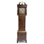 Mahogany thirty hour longcase clock, the 11" foliate engraved square silvered dial with calendar