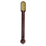 Good mahogany stick barometer/thermometer the brass arched scale signed Adams, Fleet Street, London,