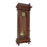 Kieninger mahogany double weight Vienna regulator wall clock (no dial), within a fluted pillared