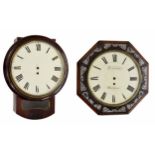 Mahogany 12" drop dial wall clock case; also a rosewood and mother of pearl inlaid 12" wall dial