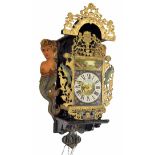 Decorative Dutch single train painted wall clock with alarm, the rectangular dial plate painted with