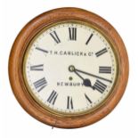 Oak single fusee 12" wall dial clock signed T.H. Garlick & Co., Newbury, within a turned surround (