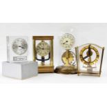 Bulle Clockette electric brass four glass mantel clock, 9" high; also three other electric mantel