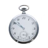 Swiss nickel cased lever pocket watch, white Arabic numeral dial with subsidiary seconds dial and '
