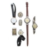 Seven silver wire-lug ladies wristwatches for repair (7)