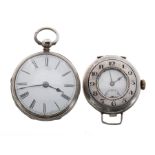 Silver fusee lever pocket watch in need of repair, signed Osborn, Bognor, 41mm; also a WWI silver