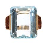 Large 18ct yellow gold aquamarine ring and golden topaz ring, the aquamarine 27.70ct approx