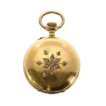 Attractive French miniature 18k and rose diamond set hunter fob watch signed C. Crettiez, gilt