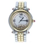 Chopard Happy Sport bi-metal lady's wristwatch, white dial with seven floating diamonds, red