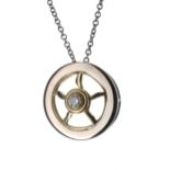 Bicolour gold diamond circular pendant on necklace, round brilliant-cut, 0.40ct approx, clarity