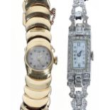 Platinum and diamond lady's cocktail watch, case no. 1518, rectangular silvered dial, cal. 746 17