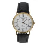 Longines Presence Quartz 9ct gentleman's wristwatch, ref. 25.184.977, white dial with date aperture,