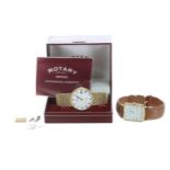 Rotary gold plated gentleman's wristwatch in box; also a Raymond Weil gold plated gentleman's