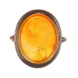 Rose gold carnelian oval intaglio ring, depicting a portrait, 21mm x 18mm, 6gm, ring size R