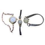 Early 20th century 18ct lady's wristwatch on a 9ct expanding bracelet, 22.7gm (at fault); Movado 9ct