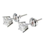 Pair of 14ct white gold princess-cut diamond stud earrings with screw backs, 1.00ct approx in total,