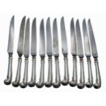 Set of twelve Edwardian silver pistol handled knives, with steel blades, maker Harrison Brother &