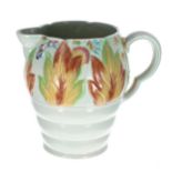 Clarice Cliff 'Celtic Leaf and Berry' pattern jug, with moulded shape no. 41A and factory stamp to