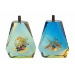Pair of decorative resin table lamps with seahorse and marine life suspended within, 5.5" high
