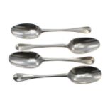 Matched set of four George I Hanoverian rat tail pattern silver table spoons, each bearing a