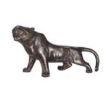 Small Japanese bronze figure of a tiger, with a character mark signature to the underside, 6"